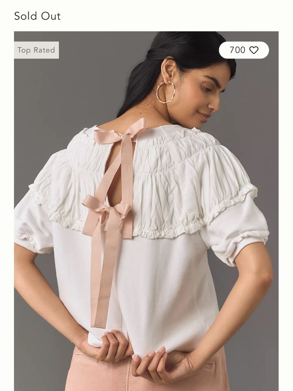 Anthropologie White Ruffle Yoke Top with Blush Back Ties